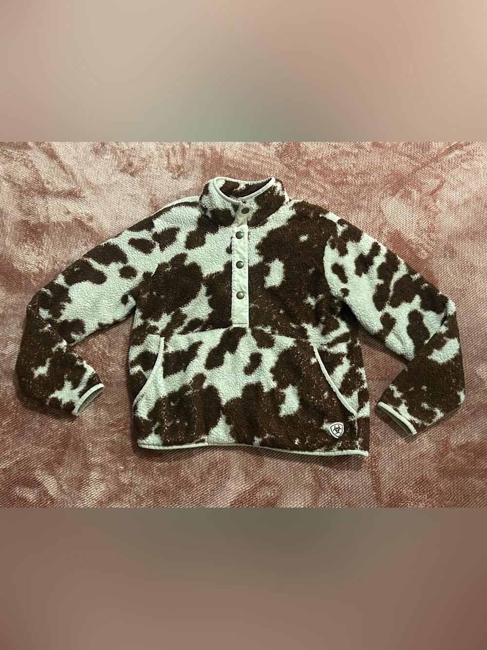 Ariat woman’s Brown and Cream Cow-Print Fleece Pullover